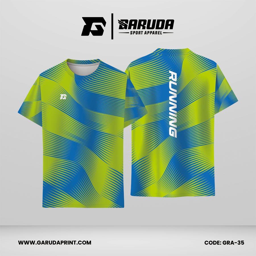Jersey Lari Lime Yellow–Royal Blue dengan Motif Garis Gelombang Optik Code GRA-35