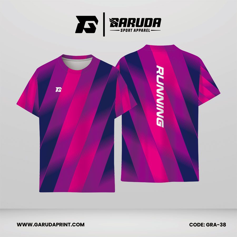 Jersey Lari Navy Gelap–Fuchsia Neon–Ungu Magenta dengan Motif Bidang Diagonal Bertekstur Code GRA-38