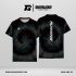 Jersey Lari Hitam Pekat–Abu Arang–Biru Petrol Gelap dengan Motif Spiral Kabut Tie-Dye Code GRA-42