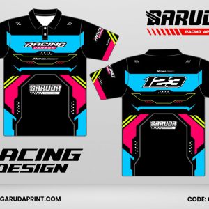 Jersey Racing GRC-21 Hitam dengan Kombinasi Biru, Pink Neon, dan Kuning yang Tampil Futuristik