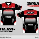 Jersey Racing GRC-23 Hitam–Merah Scarlet dengan Motif Ornamental Batik Racing dan Panel Garis Silver untuk Tampilan Sporty Elegan