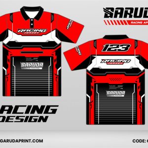 Jersey Racing GRC-24 Merah Inferno dengan Panel Putih Metalik, Aksen Hitam Kontras, dan Motif Garis Gradasi untuk Tampilan Racing Modern