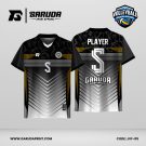 Jersey Voli JVF-05, Kombinasi Hitam–Abu Gradasi dengan Motif Chevron dan Aksen Gold yang Berkelas