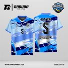 Jersey Voli JVF-27, Kombinasi Biru Muda–Biru Tua dengan Aksen Putih dan Motif Brush Acak yang Dinamis