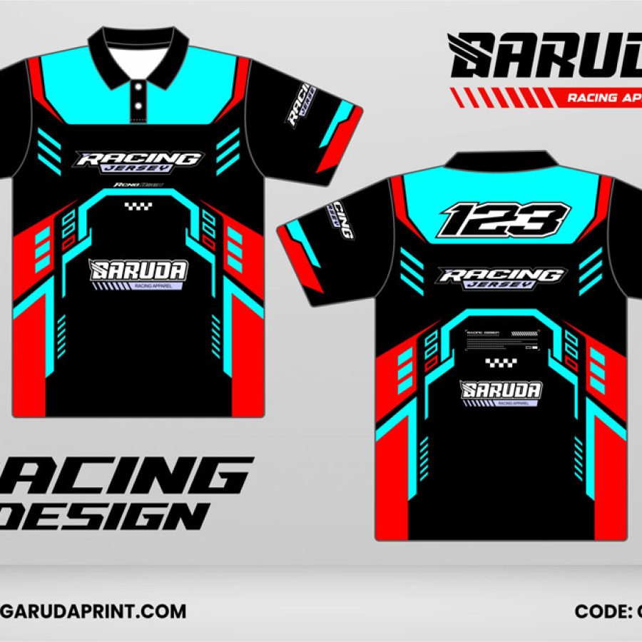 Jersey Racing GRC-14 Tosca–Hitam dengan Aksen Merah, Desain Kontras Simetris untuk Tim Balap dan Komunitas Motor
