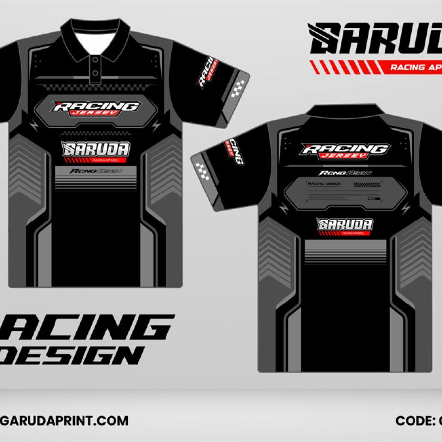 Jersey Racing GRC-16 Hitam–Abu dengan Panel Teknis Modern, Desain Racing Clean untuk Tim Balap dan Komunitas Motor