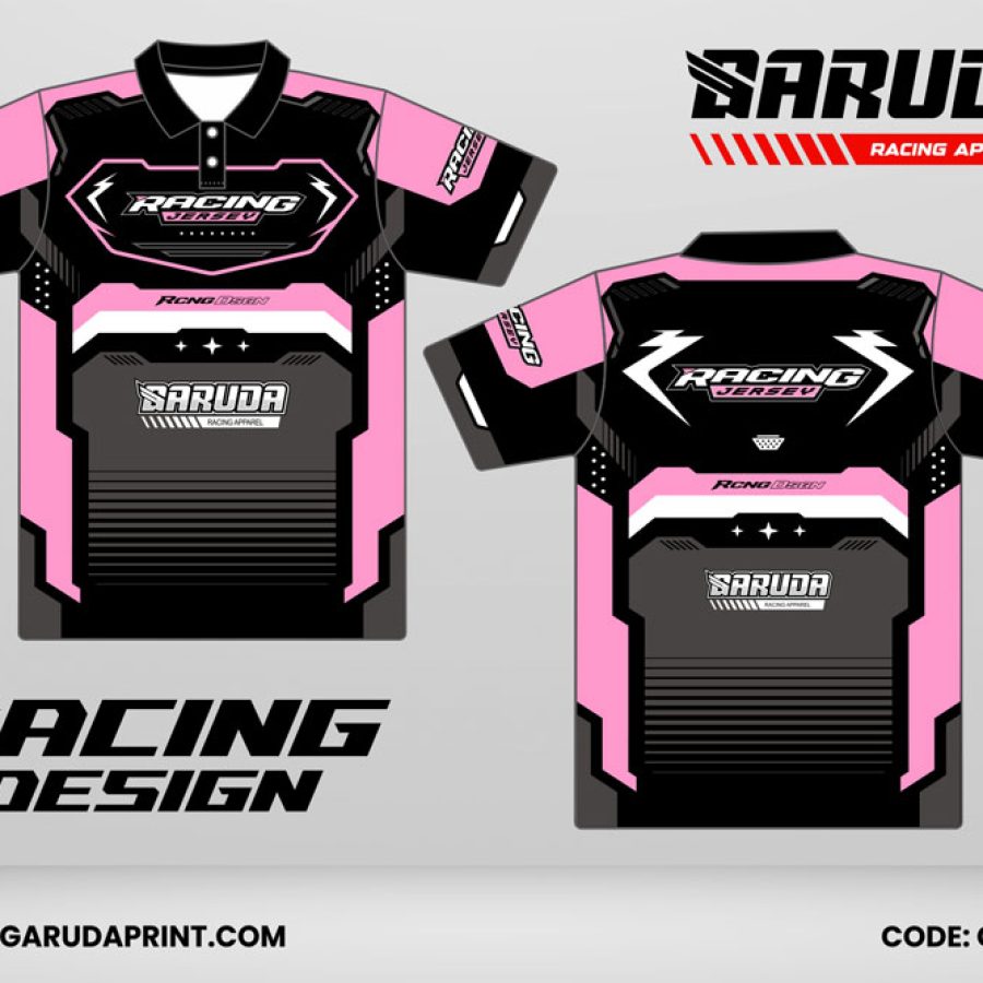Jersey Racing GRC-17 Hitam–Pink dengan Panel Kontras Tebal, Desain Racing Berani untuk Tim Balap dan Komunitas