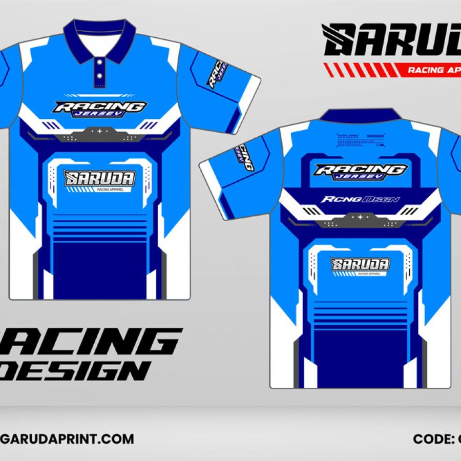 Jersey Racing GRC-18 Biru–Putih dengan Layer Panel Bertingkat, Desain Racing Clean dan Profesional untuk Tim Balap
