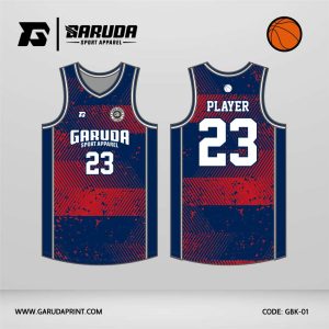 Jersey Basket GBK-01 Navy Merah dengan Motif Chevron Grunge Stripe dan Splatter Texture