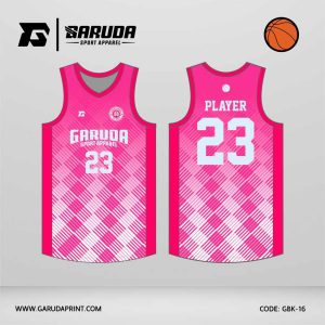 Jersey Basket GBK-16 Pink Fuchsia – Putih dengan Motif Diagonal Stripe Layer