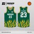 Jersey Basket GBK-18 Hijau Tua – Kuning dengan Motif Api dan Garis Vertikal Halus