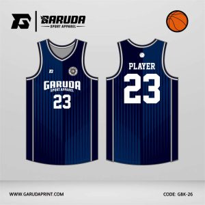 Jersey Basket GBK-26 Biru Dongker dengan Motif Garis Vertikal Rapat Berlapis