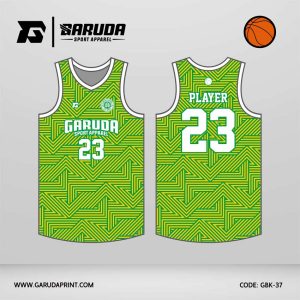 Jersey Basket GBK-37 Hijau – Kuning dengan Motif Geometris Zigzag Labirin