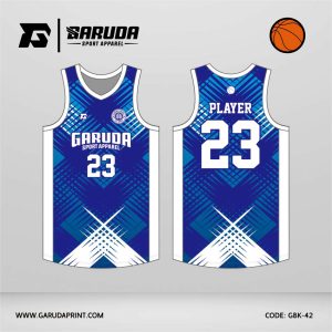 Jersey Basket GBK-42 Biru – Putih dengan Motif Grid Silang Perspektif X-Line