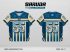 Jersey Kelas GCL-11 Biru Tua – Krem dengan Motif Stripe Vertikal dan Flame Bawah Retro Sport
