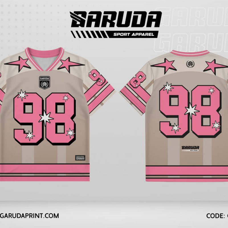 Jersey Kelas GCL-14 Cream – Pink dengan Motif Bintang Pop dan Garis Panel Lembut