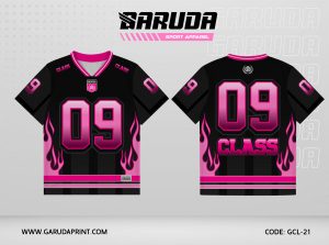 Jersey Kelas GCL-21 Hitam – Pink dengan Motif Api Samping dan Garis Vertikal Dark Tone