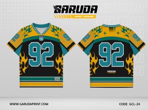 Jersey Kelas GCL-24 Hitam – Kuning Mustard dengan Motif Flame Dual Tone dan Star Highlight