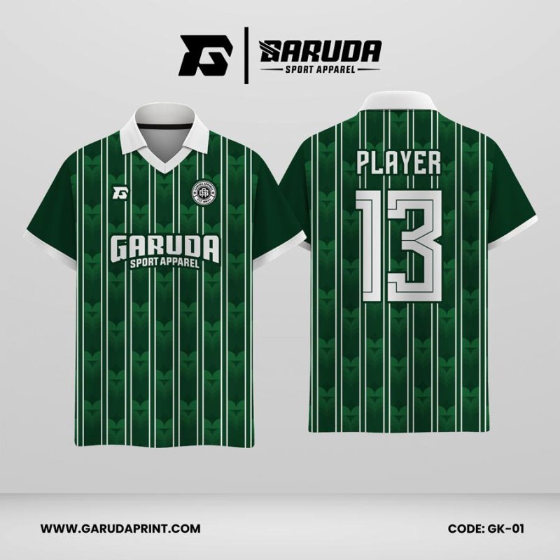 Jersey Berkerah GK-01 Hijau Tua Motif Garis Vertikal Elegan untuk Tampilan Tim Lebih Solid
