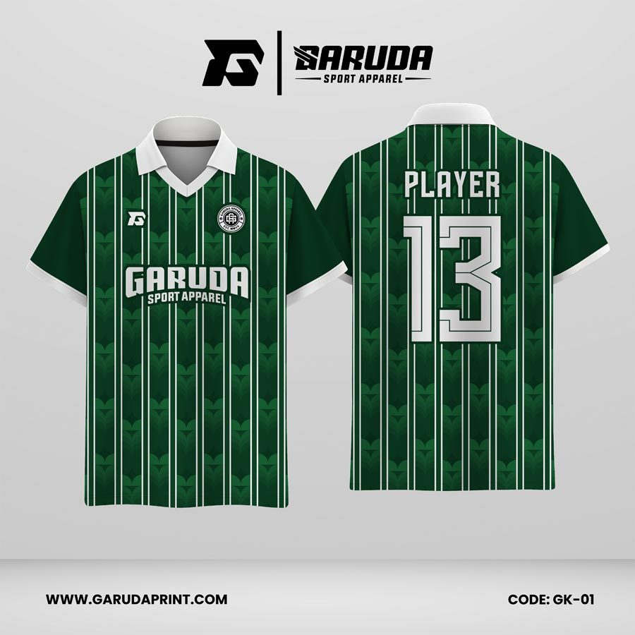 Jersey Berkerah GK-01 Hijau Tua Motif Garis Vertikal Elegan untuk Tampilan Tim Lebih Solid