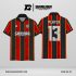 Jersey Berkerah GK-02 Merah Hitam Motif Garis Vertikal Tegas untuk Tampilan Tim Lebih Berani
