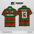 Jersey Berkerah GK-06 Merah Hijau Motif Garis Horizontal Kontras untuk Tim yang Ingin Tampil Berani