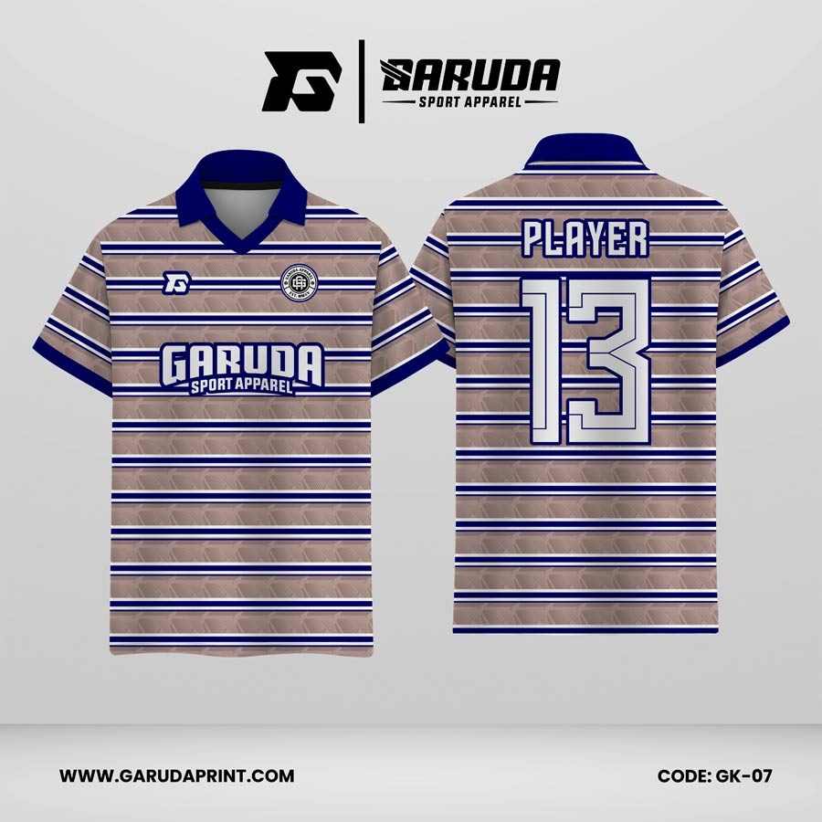 Jersey Berkerah GK-07 Cream Dongker Motif Garis Horizontal Elegan dan Bersih