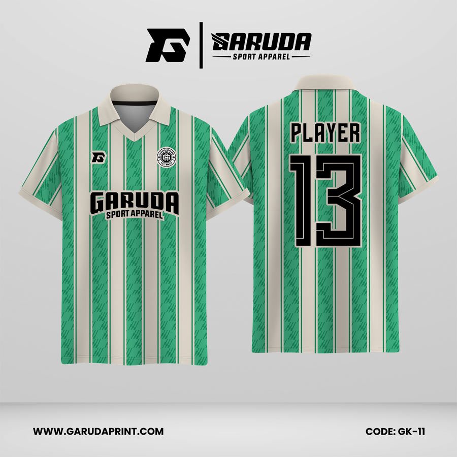 Jersey Berkerah GK-11 Hijau Tosca Cream Motif Garis Vertikal Fresh dan Elegan