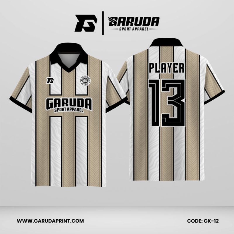 Jersey Berkerah GK-12 Putih Cream Motif Garis Vertikal Elegan dan Rapi