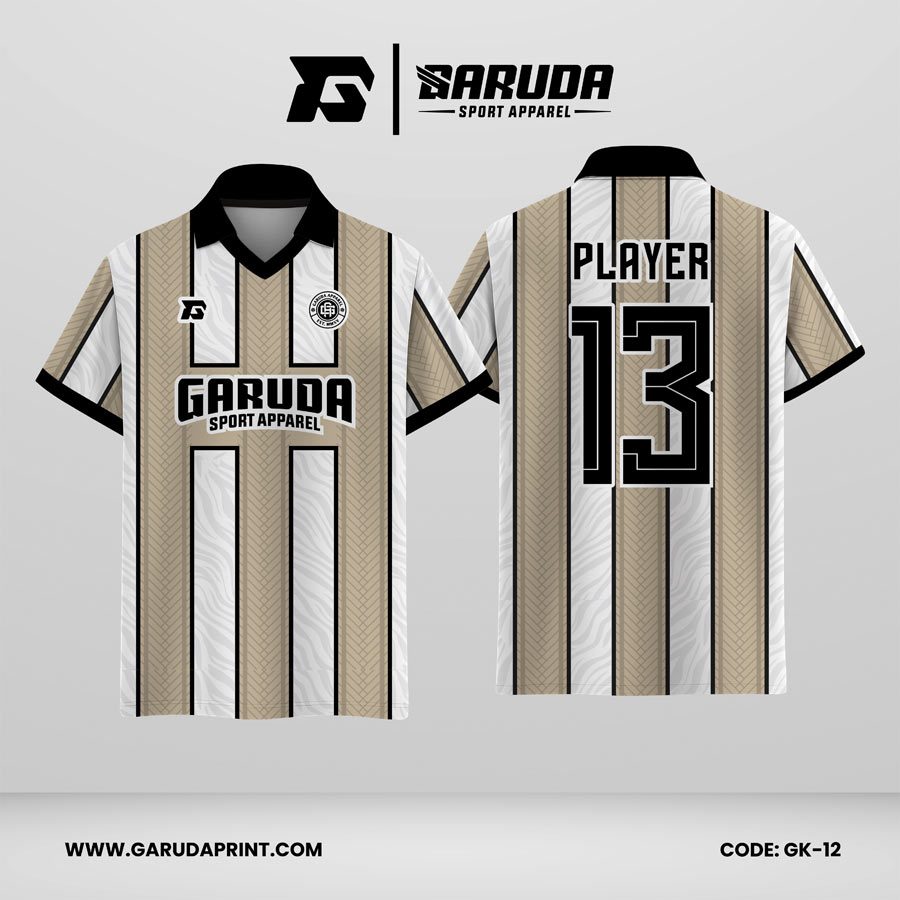 Jersey Berkerah GK-12 Putih Cream Motif Garis Vertikal Elegan dan Rapi