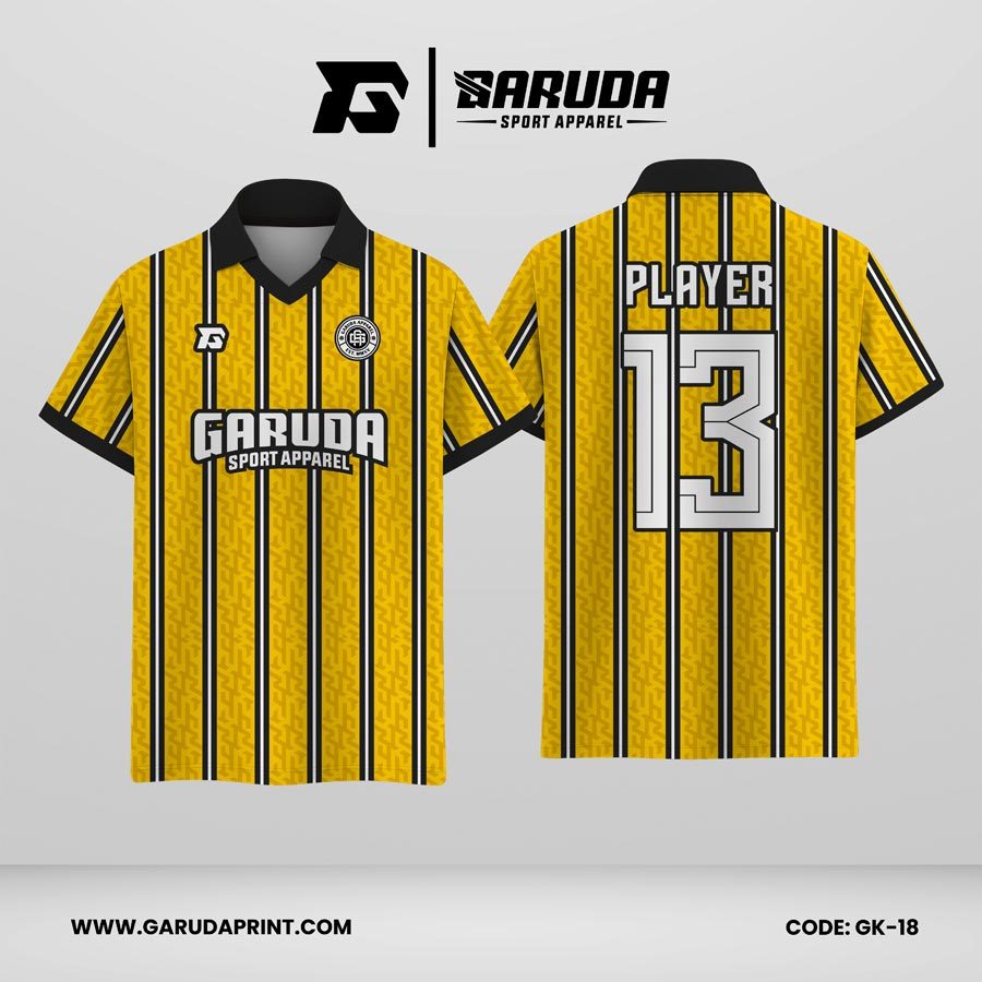 Jersey Berkerah GK-18 Kuning Hitam Motif Garis Vertikal Cerah dan Energik