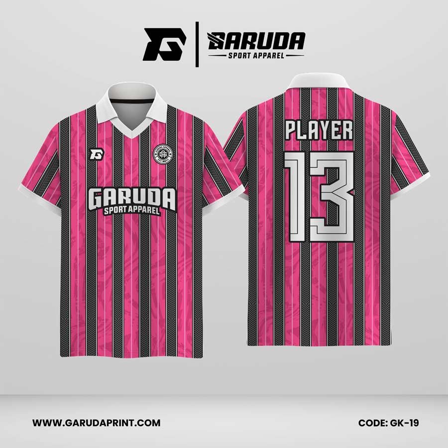 Jersey Berkerah GK-19 Pink Hitam Motif Garis Vertikal Stylish dan Standout