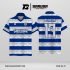 Jersey Berkerah GK-21 Biru Royal Putih Abu-Abu Motif Garis Horizontal dan Pattern Lengkung Geometris