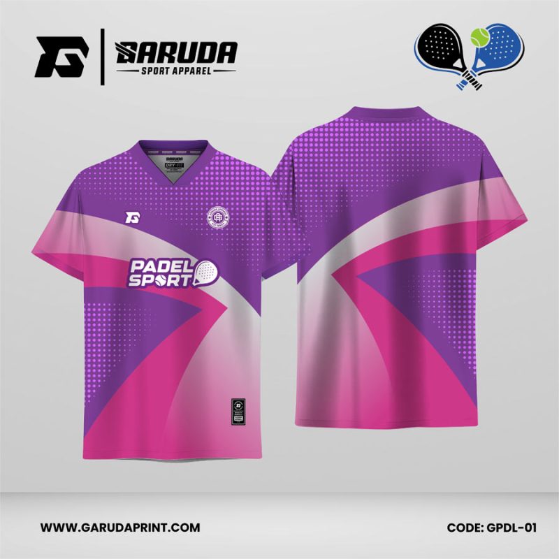 Jersey Padel GPDL-01 Ungu Magenta–Silver dengan Motif Gradient Arc Sweep dan Micro Dot Fade