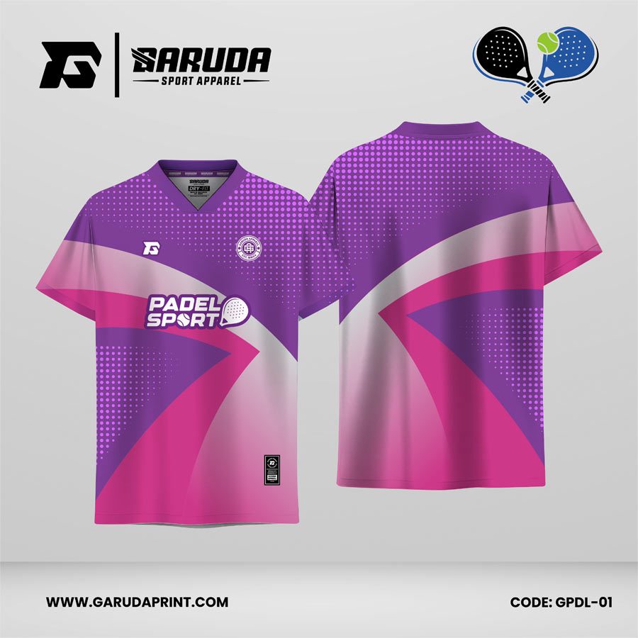 Jersey Padel GPDL-01 Ungu Magenta–Silver dengan Motif Gradient Arc Sweep dan Micro Dot Fade