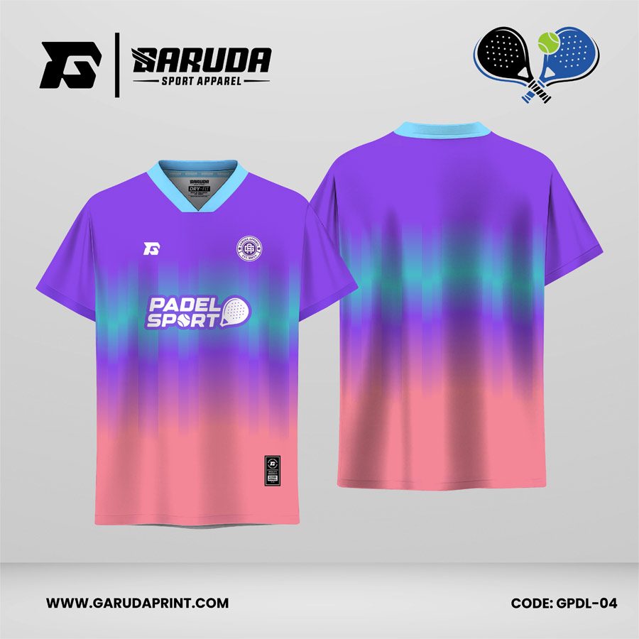 Jersey Padel GPDL-04 Ungu Violet–Coral Peach dengan Motif Vertical Blur Gradient dan Soft Glow Transition
