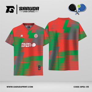 Jersey Padel GPDL-05 Merah Terakota–Hijau Bold–Abu Grafit dengan Motif Lightning Block dan Horizontal Speed Glitch