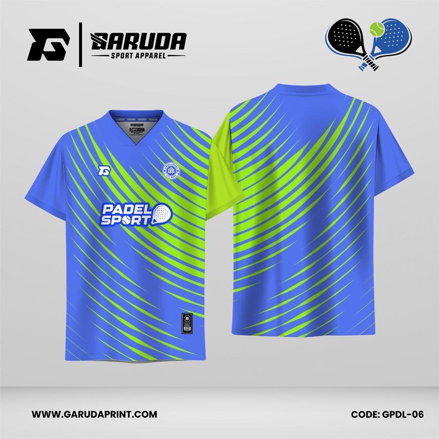 Jersey Padel GPDL-06 Biru Royal–Lime Neon dengan Motif Curved Speed Wave dan Dynamic Flow Lines