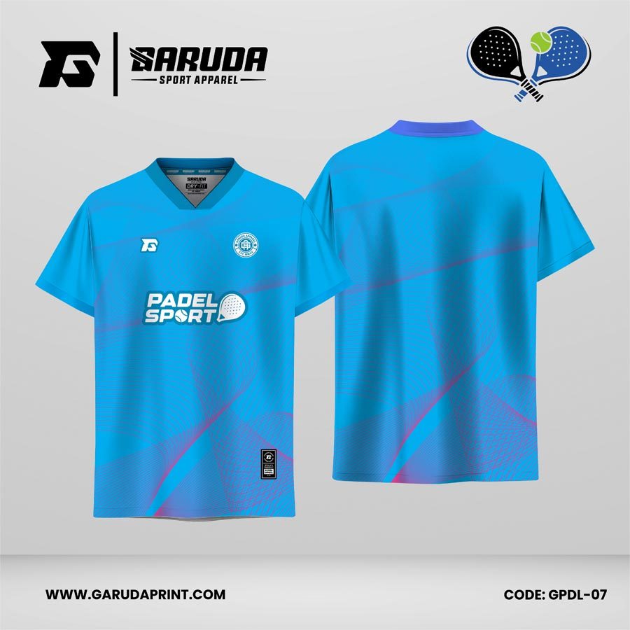 Jersey Padel GPDL-07 Biru Cyan–Ungu Elektrik dengan Motif Curved Line Mesh dan Neon Flare Gradient