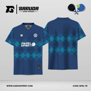 Jersey Padel GPDL-10 Navy–Biru Cyan dengan Motif Diamond Pulse Grid dan Vertical Line Texture