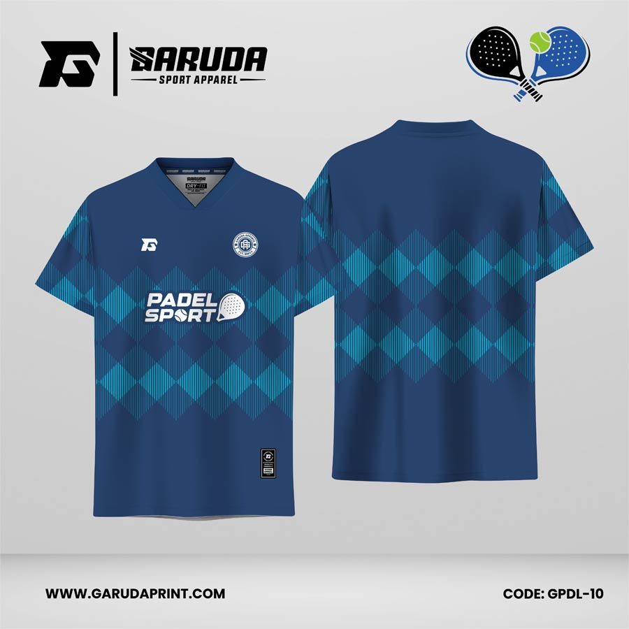 Jersey Padel GPDL-10 Navy–Biru Cyan dengan Motif Diamond Pulse Grid dan Vertical Line Texture