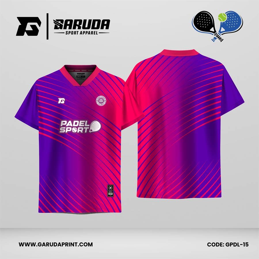 Jersey Padel GPDL-15 Magenta Neon–Ungu Violet dengan Motif Curved Speed Line dan Dynamic Gradient Flow