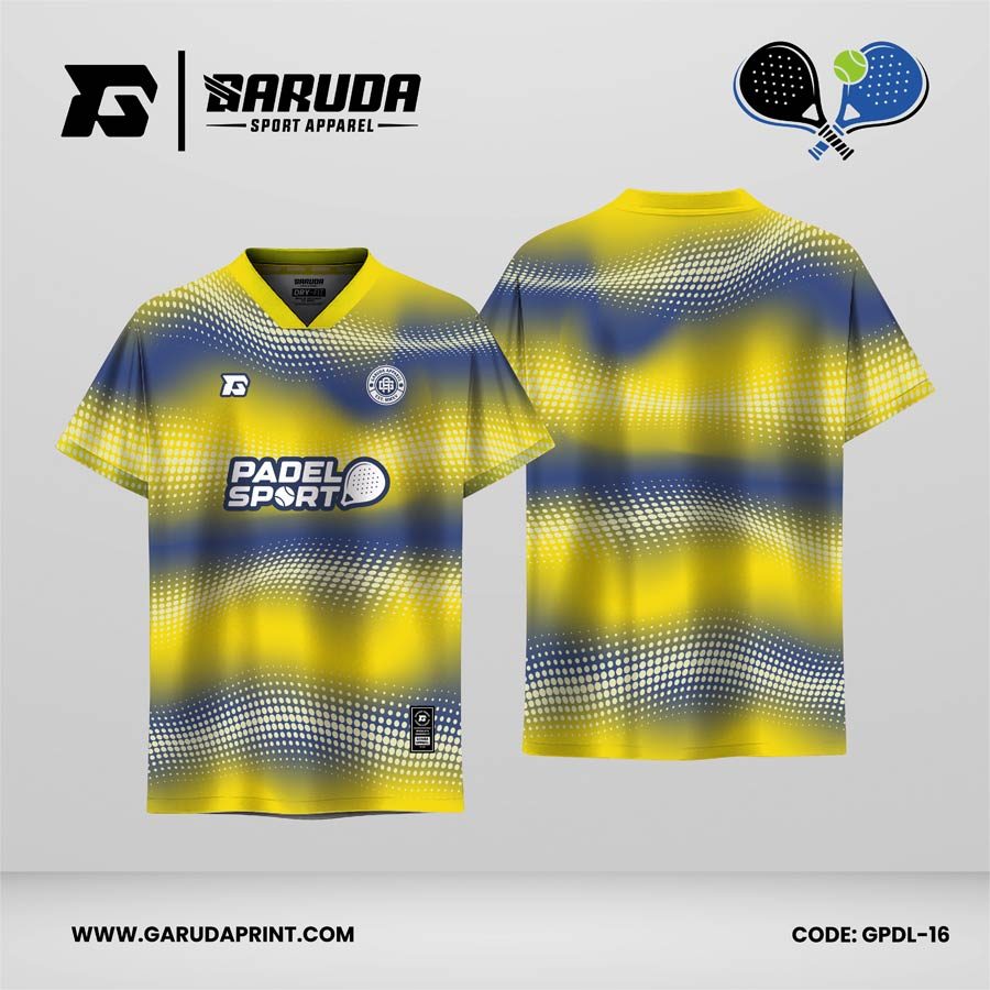 Jersey Padel GPDL-16 Kuning Neon–Biru Steel dengan Motif Wave Halftone Blur dan Dynamic Ripple Gradient