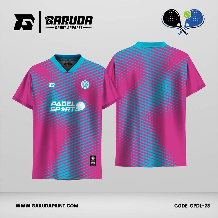 Jersey Padel GPDL-23 Pink Fuchsia–Cyan Bright dengan Motif Diagonal Speed Stripe dan Optical Flow Line