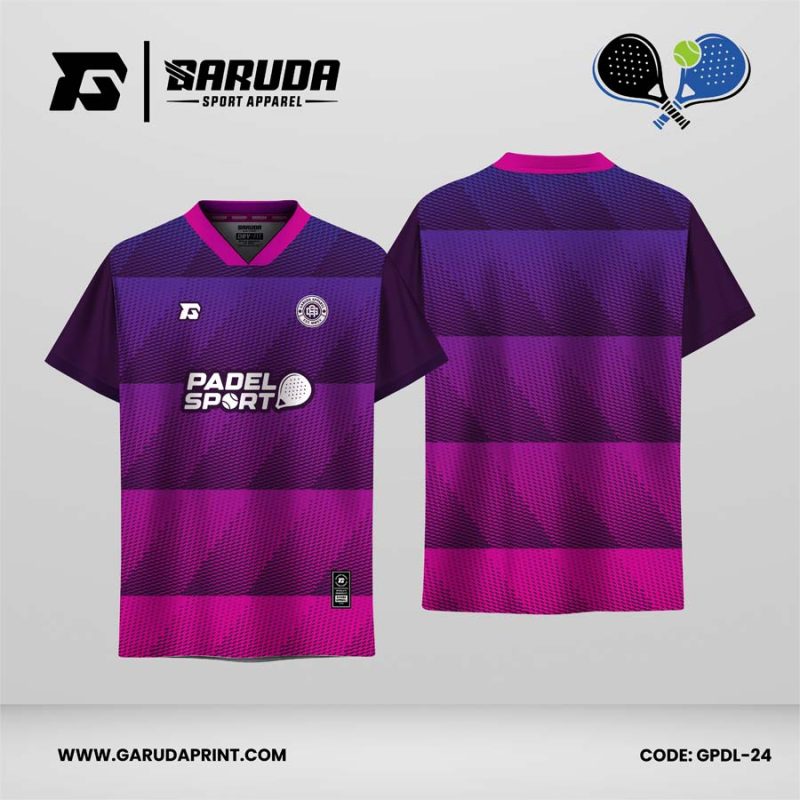 Jersey Padel GPDL-24 Ungu Tua–Pink Fuchsia dengan Motif Horizontal Tone Block dan Micro Dash Texture