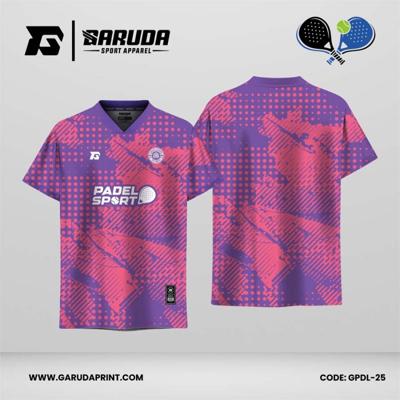 Jersey Padel GPDL-25 Ungu Lavender–Pink Coral dengan Motif Grunge Slash Overlay dan Halftone Dot Field