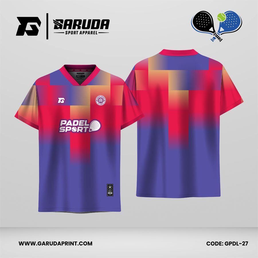 Jersey Padel GPDL-27 Ungu Periwinkle–Pink Magenta–Peach Beige dengan Motif Gradient Block Fusion dan Soft Pixel Panel
