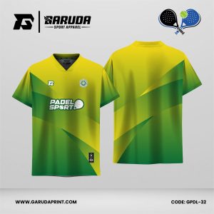 Jersey Padel GPDL-32 Kuning Lemon–Hijau Daun dengan Motif Angular Panel Cut dan Smooth Gradient Blend