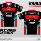 ersey Racing GRC-25 Hitam–Merah Signal dengan Aksen Cyan Electric dan Motif Garis Speedline untuk Tampilan Racing Futuristik
