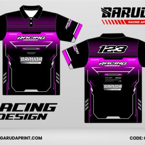 Jersey Racing GRC-30 Hitam dengan Gradasi Magenta Neon, Aksen Pink Electric, dan Motif Garis Horizontal Speed Tech